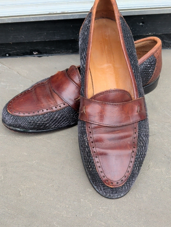 Johnston & Murphy Other - Johnston&Murphy/Made In Italy Men's Brown Leather & Charcoal Woven Penny Loafers